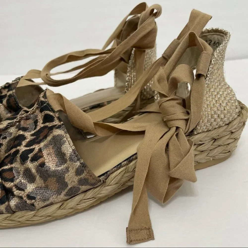 New Stuart Weitzman Leopard Print Lace Up Espadrilles